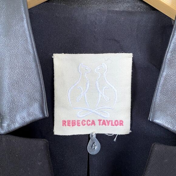 Rebecca Taylor Lamb Leather Trim Blazer Jacket Black Size 4 - Picture 2 of 6